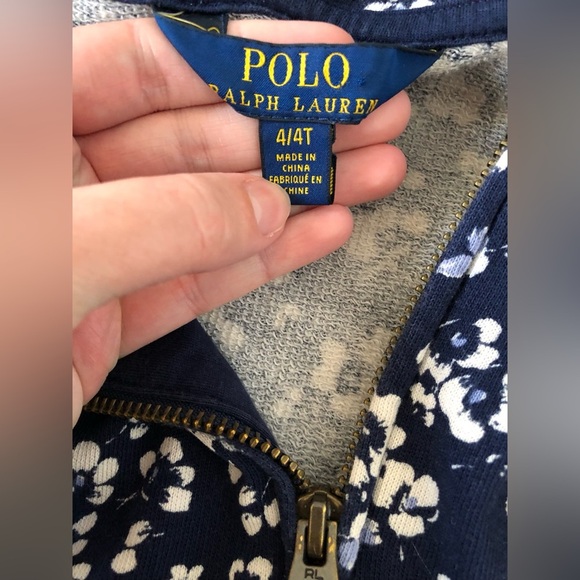 Polo Ralph Lauren Girls 4/4T Navy Blue Floral Print Terry Zip-Up Hoodie - Picture 4 of 8